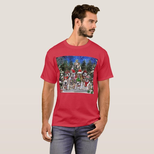 Burns Bunch Christmas English Bulldog Tree T-Shirt (Vorne ganz)