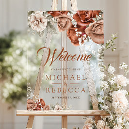 Burnt Boho Terracotta Floral Wedding Welcome Acrylschild