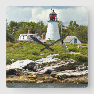 Burnt Island Lighthouse, Maine Wall Clock Quadratische Wanduhr