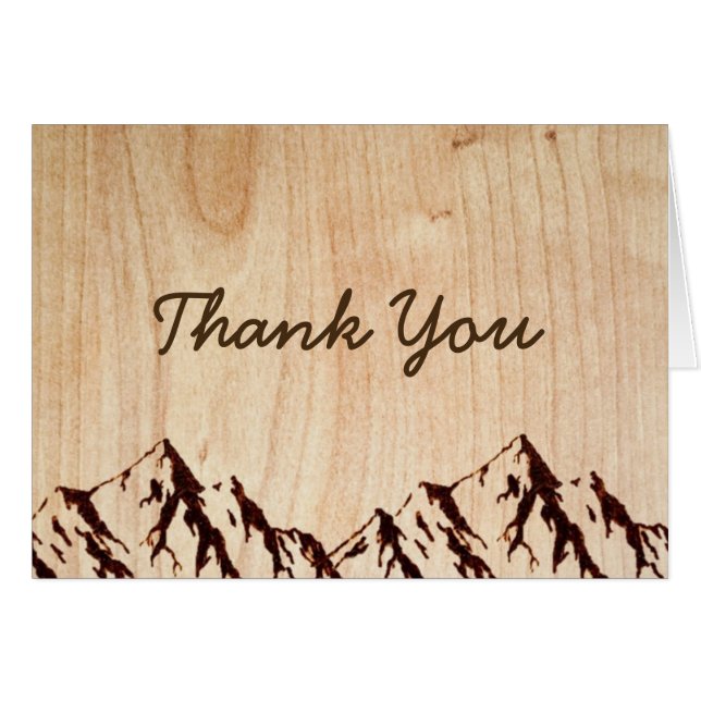Burnt Mountain in Wood Wedding RSVP Danke Karte (Vorderseite (Horizontal))