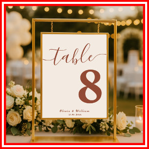 Burnt Orang Boho Wildblumen Hochzeit Tischnummer Poster