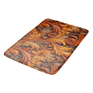 Burnt orange 3d Floral Bath Mat Badematte