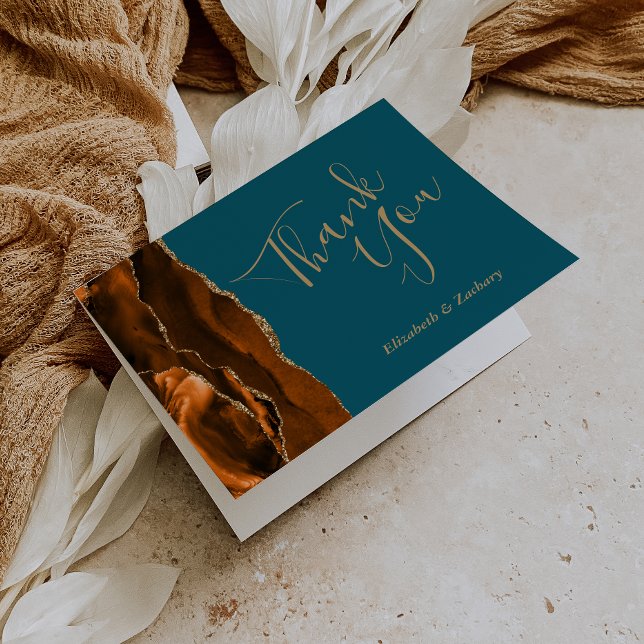 Burnt Orange Agate Gold Aquamarin Wedding Vielen D Karte (Von Creator hochgeladen)