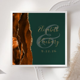 Burnt Orange Agate Gold Dark Green Wedding Serviette