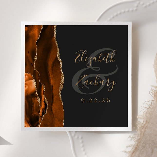 Burnt Orange Agate Gold Dark Wedding Serviette (Von Creator hochgeladen)