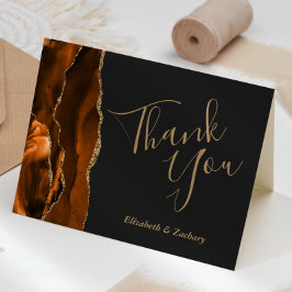Burnt Orange Agate Gold Dark Wedding Vielen Dank Karte