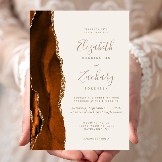 Burnt Orange Agate Gold Ivory Wedding Einladung (Von Creator hochgeladen)