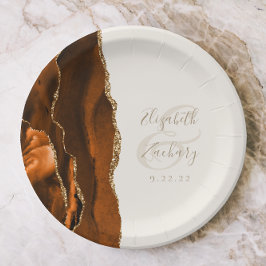 Burnt Orange Agate Gold Ivory Wedding Pappteller