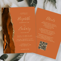 Burnt Orange Agate Gold QR Code Wedding