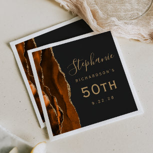 Burnt Orange Agate Gold Script Dark 50. Geburtstag Serviette