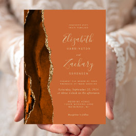 Burnt Orange Agate Gold Wedding Einladung