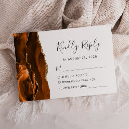 Burnt Orange Agate Gold Wedding RSVP Card