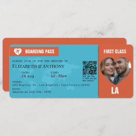 Burnt Orange & Aqua Blue Boarding Pass Wedding Einladung