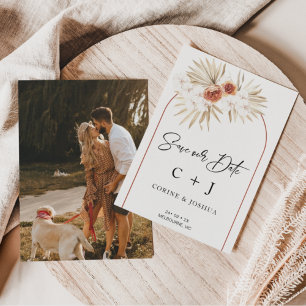 Burnt Orange Arch Dry Floral Save the Date Card Einladung