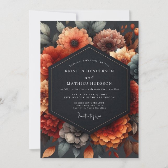Burnt Orange Baroque Bloom Wedding Einladung (Vorderseite)