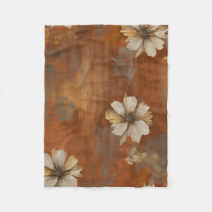 Burnt Orange Beige Grau Bauernhaus Floral Klein Fleecedecke