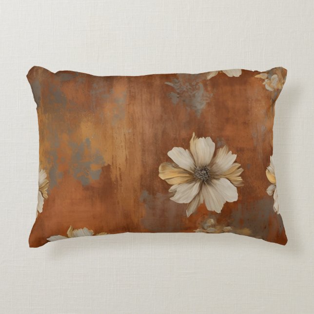Burnt Orange Beige Gray Bauernhaus Floral Dekokissen (Vorderseite)