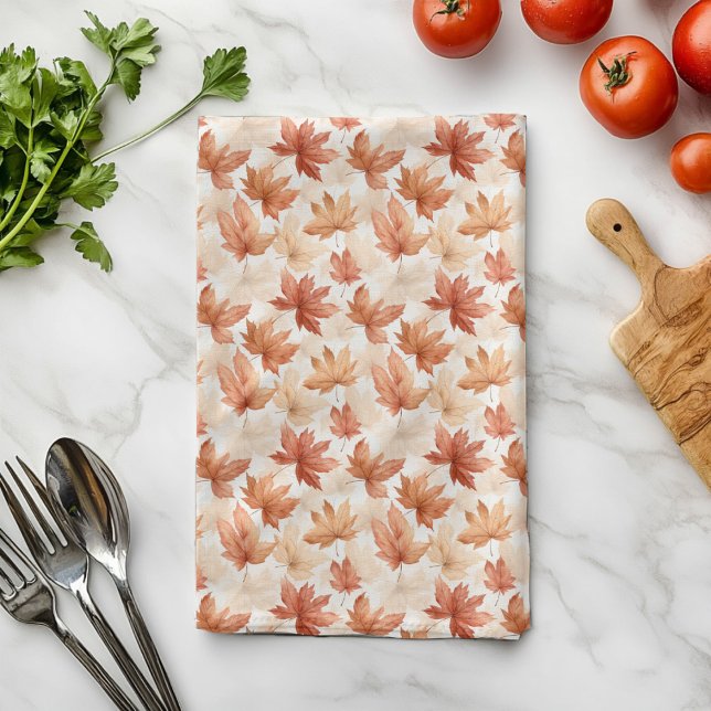 Burnt Orange Beige Herbstlaubs Muster Geschirrtuch (Von Creator hochgeladen)