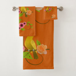 Burnt Orange - Bird & Yellow Rose Badhandtuch Set