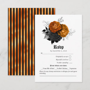 Burnt Orange & Black Gothic Halloween Rose RSVP Karte