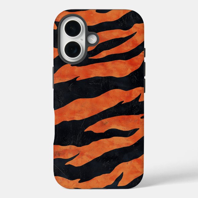 Burnt Orange & Black Tiger Strips Handy Case (Rückseite)