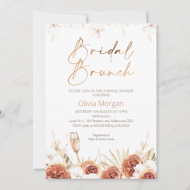 Burnt Orange Boho Bridal Brunch Brautparty Einladung (Vorderseite)