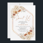 Burnt Orange Boho Floral Sweet 16 Geburtstag Einladung<br><div class="desc">Burnt Orange Boho Floral Sweet 16 Geburtstag Einladung Bohemisch inspirierte 16 Geburtstagseinladung mit einer verbrannten Orange und zwei beige farbigen Blumenarrangements und einem modernen kalligraphischen Bild als eine Überschrift in einem Imitat Gold Textur. Diese 16 . Geburtstag-Geburtstagseinladung ist ideal für alle, die nach einem böhmisch inspirierten 16 . Geburtstag-Geburtstag einladen...</div>