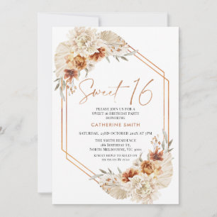 Burnt Orange Boho Floral Sweet 16 Geburtstag Einladung