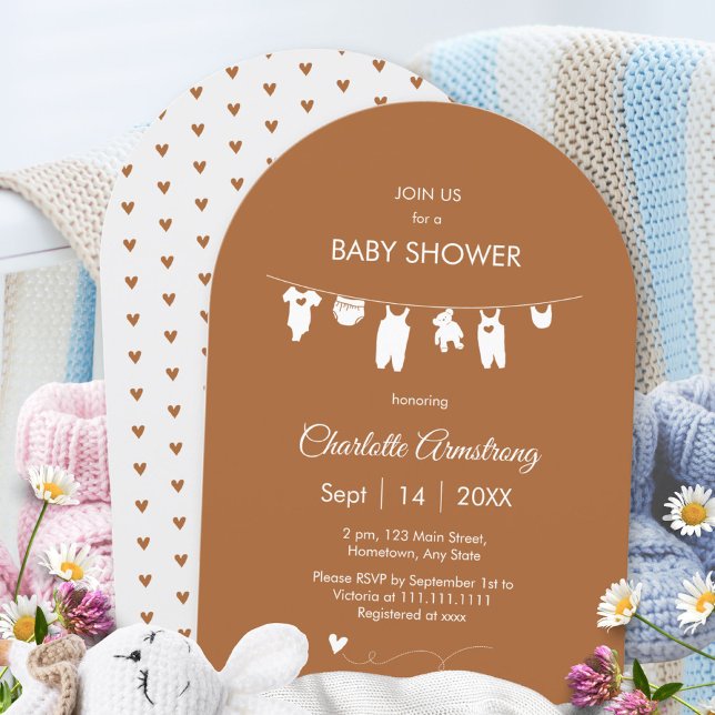 Burnt Orange Boho Minimalistisch Arched Baby Dusch Einladung (Burnt Orange Boho Minimalist Arched Baby Shower Invitation ©Susanne Sachers - Sunny Mind 🌞)