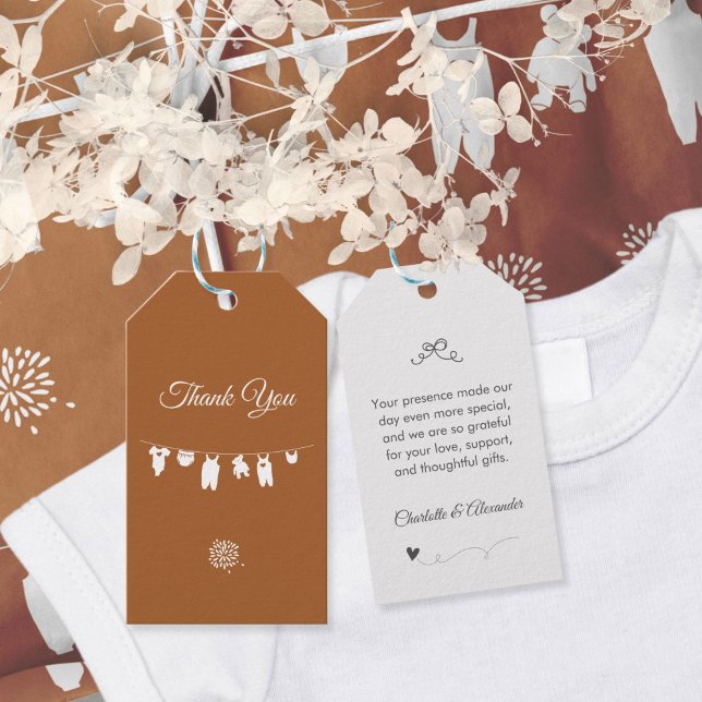 Burnt Orange Boho Minimalistisch Baby Dusche Geschenkanhänger (Burnt Orange Boho Minimalist Baby Shower Gift Tags ©Susanne Sachers - Sunny Mind 🌞)