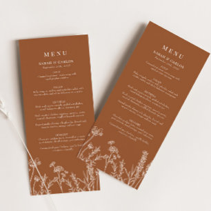 Burnt Orange Boho Wildblume Hochzeitsempfang Menükarte