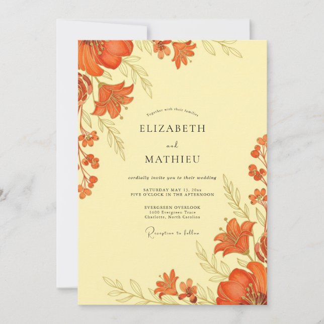 Burnt Orange Botanical Autumn Wedding Einladung (Vorderseite)