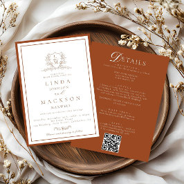 Burnt Orange botanical crest All in one wedding Einladung