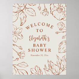 Burnt Orange Botanical Floral Baby Dusche Begrüßun Poster