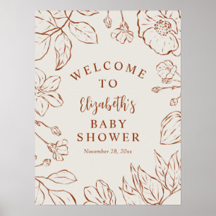 Burnt Orange Botanical Floral Baby Dusche Begrüßun Poster