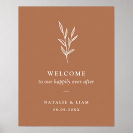 Burnt Orange Botanical Wedding Welcome Sign Poster