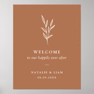 Burnt Orange Botanical Wedding Welcome Sign Poster