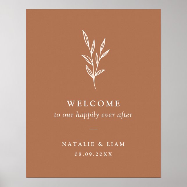 Burnt Orange Botanical Wedding Welcome Sign Poster (Vorne)