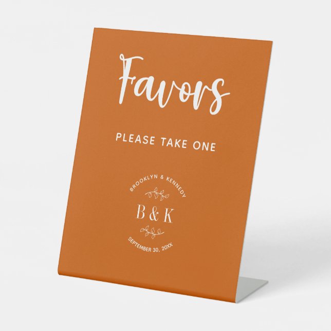 Burnt Orange Botanische Gastgeschenke Hochzeiten n Sockelschild (Vorderseite)