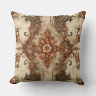Burnt Orange Brown Cream Rust Barock Floral Kissen