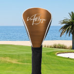 Burnt Orange Brushed Metal Script Monogram Golf Headcover<br><div class="desc">Diese elegante personalisierte Golftapperabdeckung ist mit einem Monogramm und einem Vornamen in modernem Beige-Weiß-Drehbuch auf einem angesagten,  orangefarbenen Metallhintergrund versehen.</div>