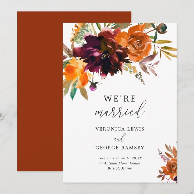 Burnt Orange Burgundy Fall Rustikale Hochzeit Ankündigung (Vorne/Hinten)