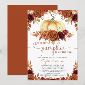Burnt Orange Burgundy Floral Pumpkin Baby Shower Einladung