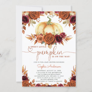 Burnt Orange Burgundy Floral Pumpkin Baby Shower Einladung