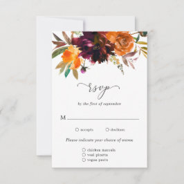 Burnt Orange Burgundy Rustikale Hochzeit mit Flora RSVP Karte