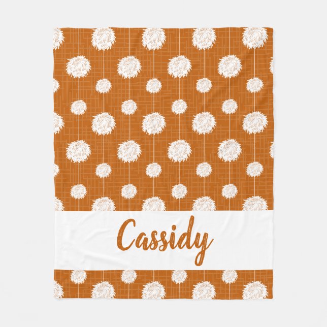 Burnt Orange Cheerleader Pom Pom Pattern Fleecedecke (Vorderseite)