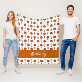Burnt Orange Cheerleader Pom Poms & Hearts Muster Fleecedecke