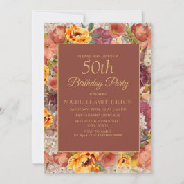 Burnt Orange Cream Rust Floral 50. Geburtstag Einladung