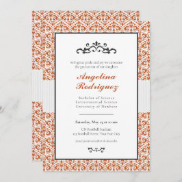 Burnt Orange Damask Muster Foto Abschluss Einladung