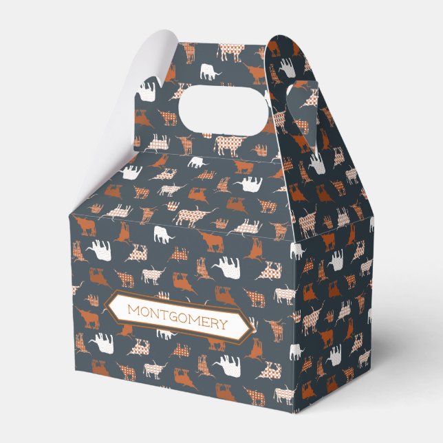 Burnt Orange & Dark Gray Gemusterte Longhorns Geschenkschachtel (Vorderseite)